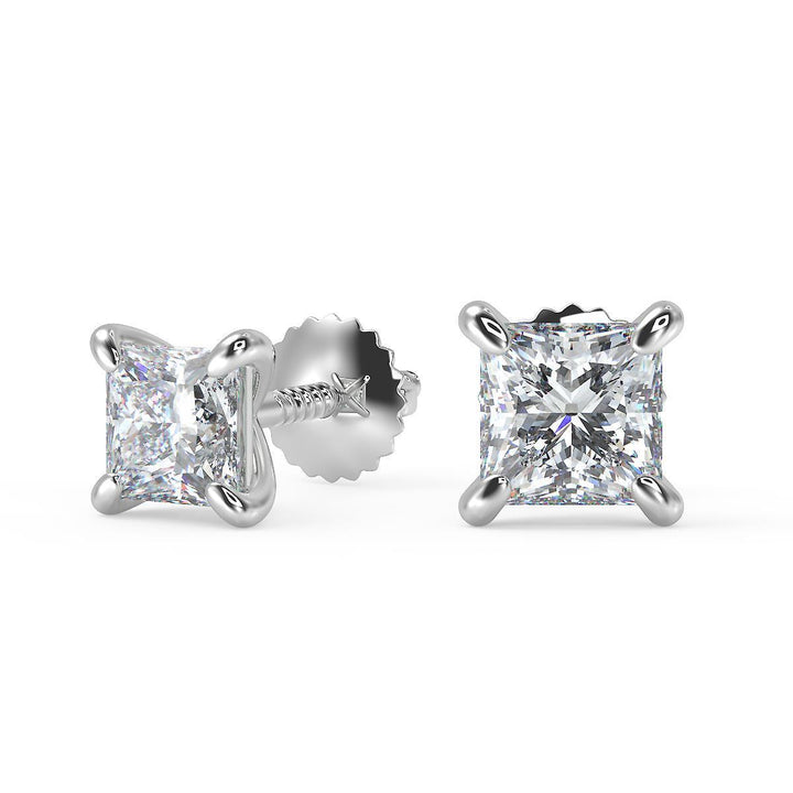 2 Ct Princess Cut Stud Diamond Earrings VS1 D Screw Back White Gold 14k — product image