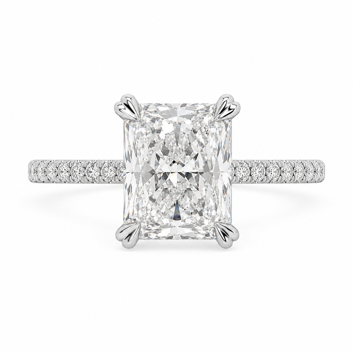 3.50 CT Radiant Cut Lab-Grown Diamond Hidden Halo Engagement Ring in 14K White Gold – IGI Certified Solitaire Design from Diamond Studio