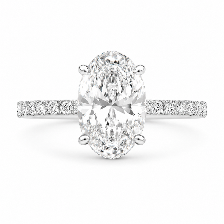4.00 CT Oval Lab-Grown Diamond Hidden Halo Engagement Ring in 14K White Gold – Cathedral Setting | IGI Certified from Diamond Studio