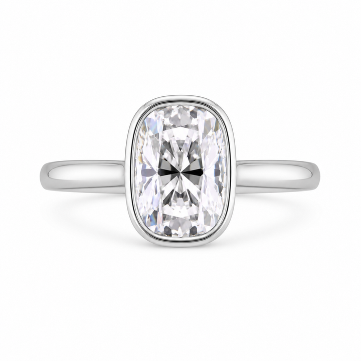 2.50 CT Elongated Cushion Cut Lab-Grown Diamond Hidden Halo Engagement Ring in 14K White Gold – Bridge Accent Cathedral Design from Diamond Studio