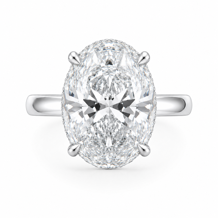 3.00 CT Oval Lab-Grown Diamond Hidden Halo Engagement Ring in 14K White Gold – Pavé Band Design | IGI Certified from Diamond Studio
