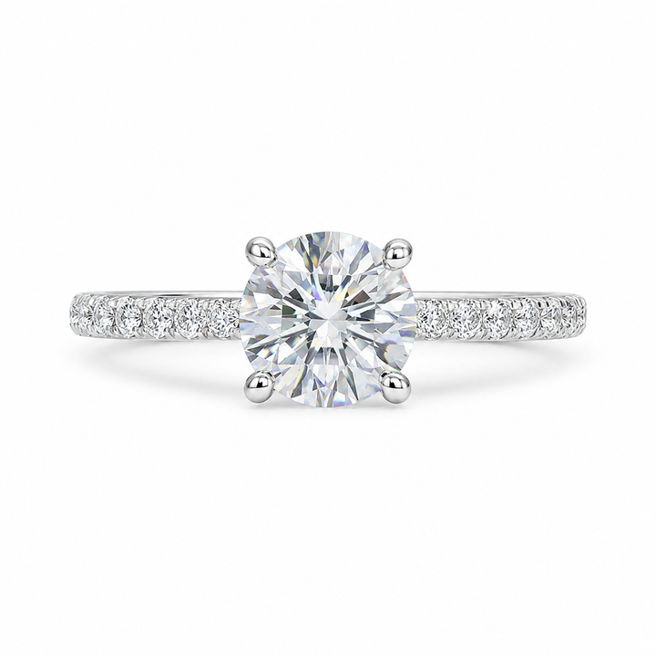 2.00 CT Round Brilliant Lab-Grown Diamond Hidden Halo Engagement Ring in 14K White Gold – Pavé Set Wedding Design from Diamond Studio