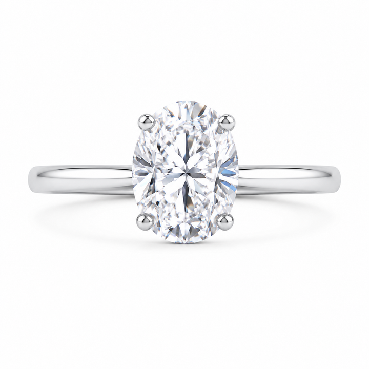 3.00 CT Oval Lab-Grown Diamond Hidden Halo Engagement Ring in 14K White Gold – Hidden Heart Detail Pavé Bridge Design from Diamond Studio