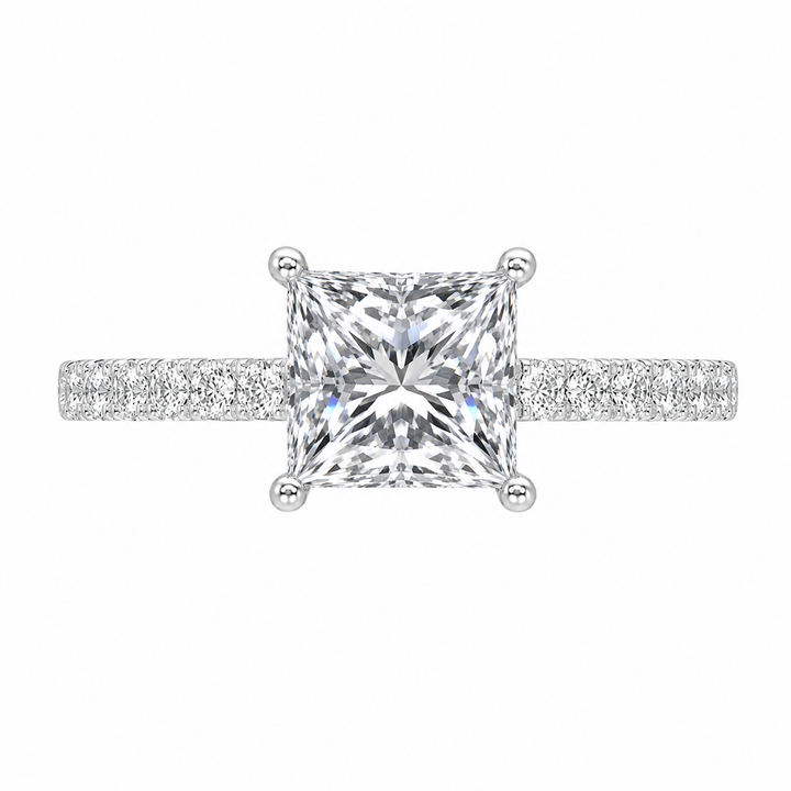 4.00 CT Princess Cut Lab-Grown Diamond Double Hidden Halo Engagement Ring in 14K White Gold – Unique Anniversary Design from Diamond Studio