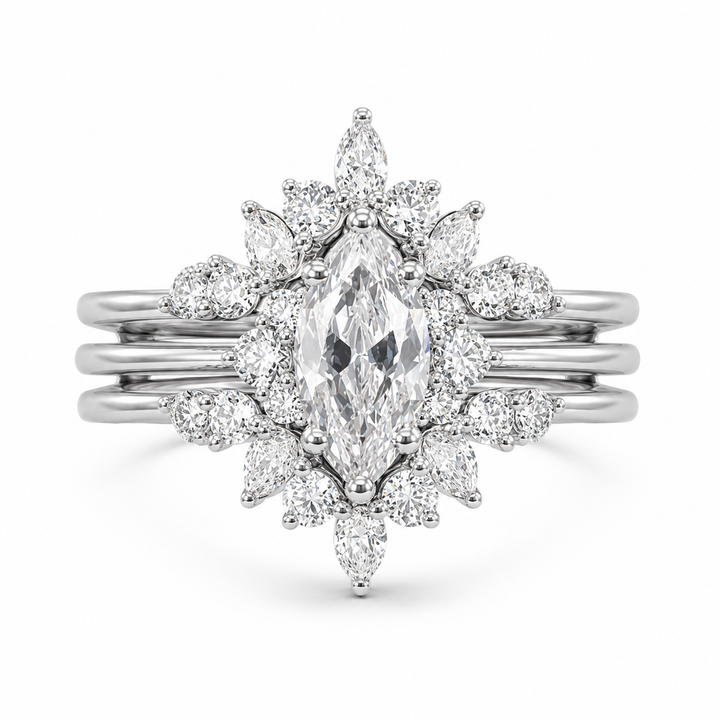 2.00 CT Marquise Lab-Grown Diamond Halo 2PCS Bridal Set in 14K White Gold – Vintage Enhancer Wedding Wrap Design from Diamond Studio