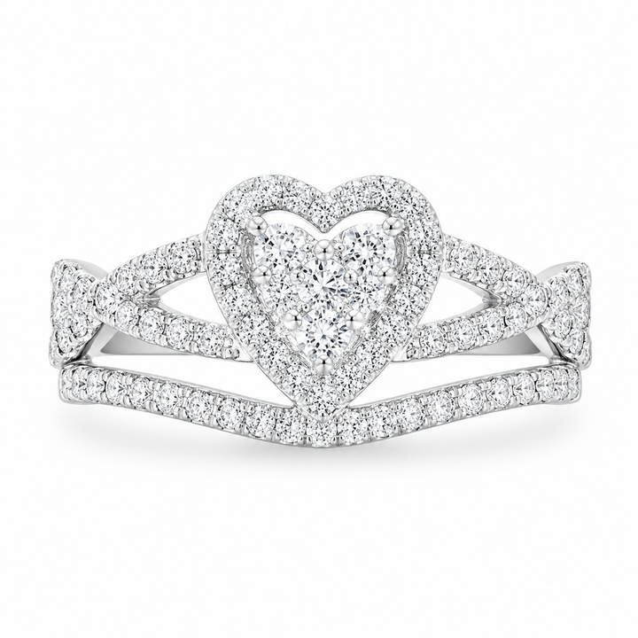 1.70 CT Heart Lab-Grown Diamond Halo 2PCS Bridal Set in 14K White Gold – Romantic Wedding Ring Design from Diamond Studio