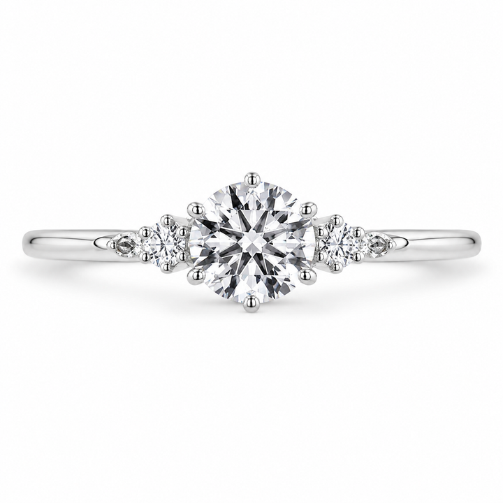 1.00 CT Round Cut Lab-Grown Diamond Three-Stone Engagement Ring in 14K White Gold – Six Prong Classic Design from Diamond Studio