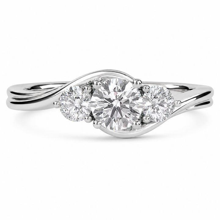 1.00 CT Round Cut Lab-Grown Diamond Three-Stone Engagement Ring in 14K White Gold – IGI Certified Bridal Design from Diamond Studio