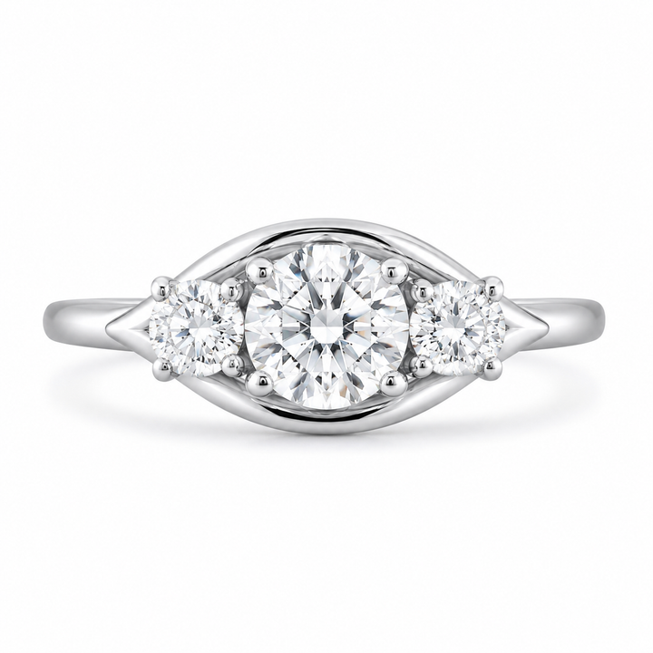 1.50 CT Round Cut Lab-Grown Diamond Three-Stone Engagement Ring in 14K White Gold – Classic Colorless Promise Design from Diamond Studio