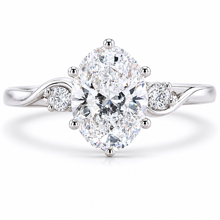 2.50 CT Oval Lab-Grown Diamond Three-Stone Engagement Ring in 14K White Gold – Anniversary Proposal Design from Diamond Studio