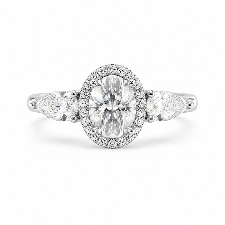 3.00 CT Oval Lab-Grown Diamond Three-Stone Engagement Ring in 14K White Gold – IGI Certified Promise Design from Diamond Studio