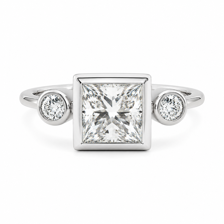 2.00 CT Princess Cut Lab-Grown Diamond Three-Stone Engagement Ring in 14K White Gold – Classic Trilogy Design from Diamond Studio