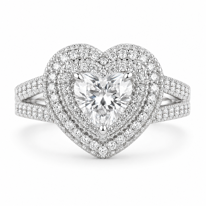 2.00 CT Heart Cut Lab-Grown Diamond Double Halo Engagement Ring in 14K White Gold – Infinity Promise Design from Diamond Studio