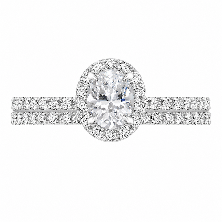 3.00 CT Waverly Lab-Grown Diamond 2PCS Halo Bridal Set in 14K White Gold – Micro Pavé Wedding Ring Design from Diamond Studio