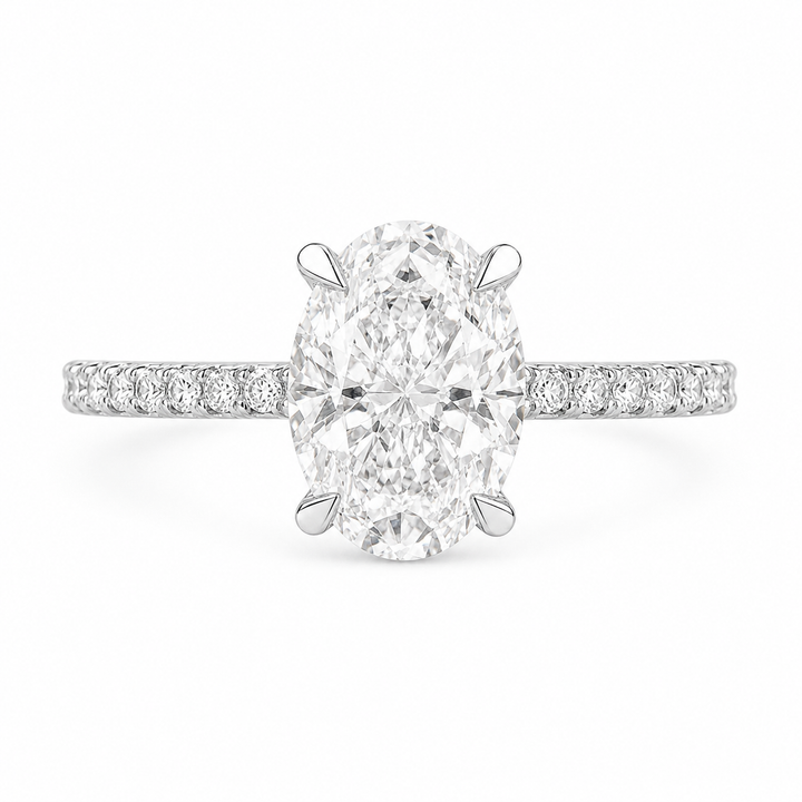 3.00 CT Oval Lab-Grown Diamond Hidden Halo Engagement Ring in 14K White Gold – IGI Certified Bridal Design from Diamond Studio