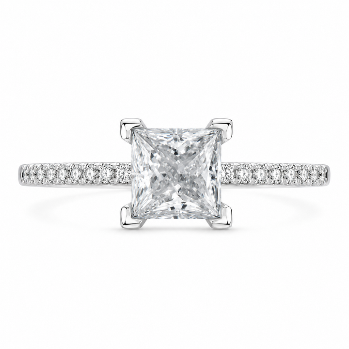 Beatrice Lab Grown Princess Cut Pave Cathedral Diamond Engagement Ring