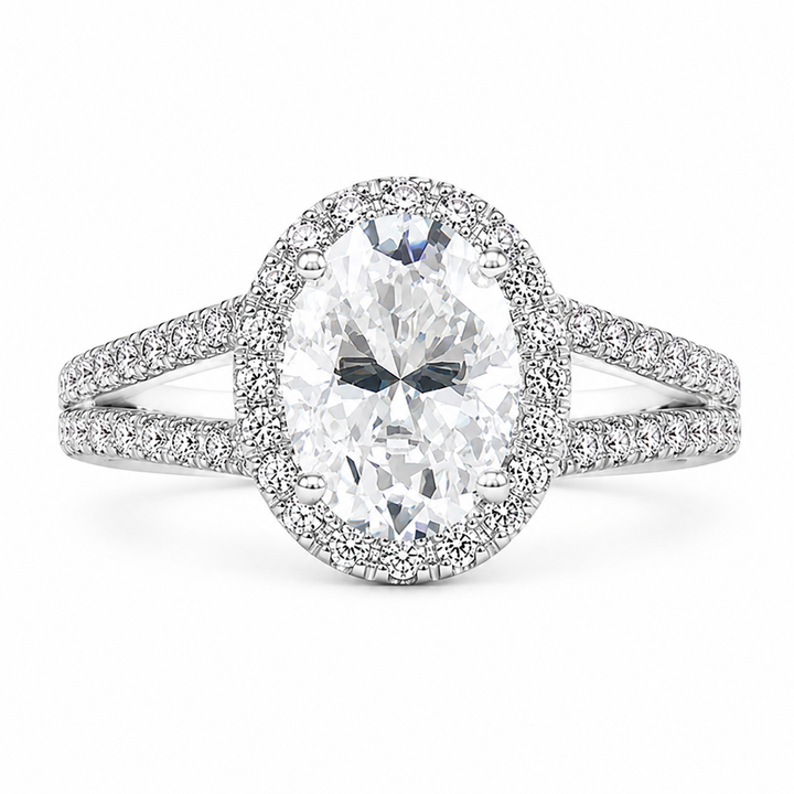 Leah Lab Grown Oval Cut Halo Split Shank Diamond Engagement Ring
