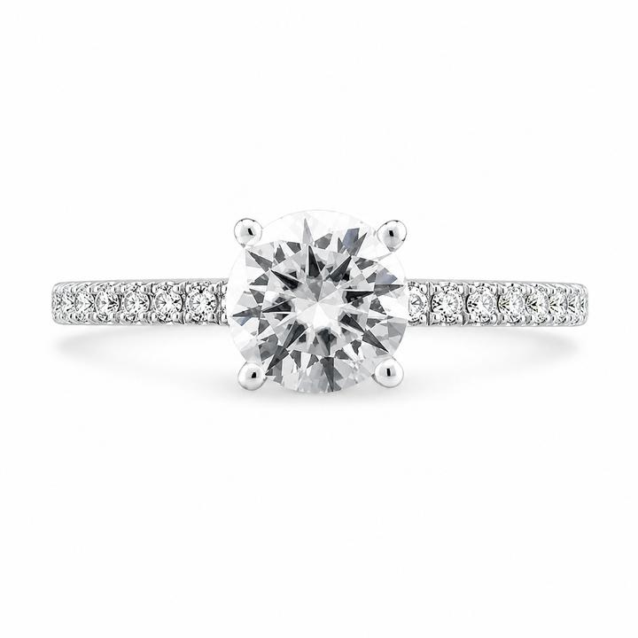 Ava Lab Grown Round Cut Pave 4 Prong Diamond Engagement Ring