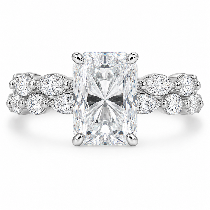 4.00 CT Radiant Cut Lab-Grown Diamond 2PCS Hidden Halo Bridal Set in 14K White Gold – Marquise Full Eternity Wedding Band Design from Diamond Studio