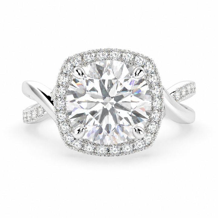 Celestina 1.35 Carat Round Cut Halo Pave Split Shank Engagement Ring