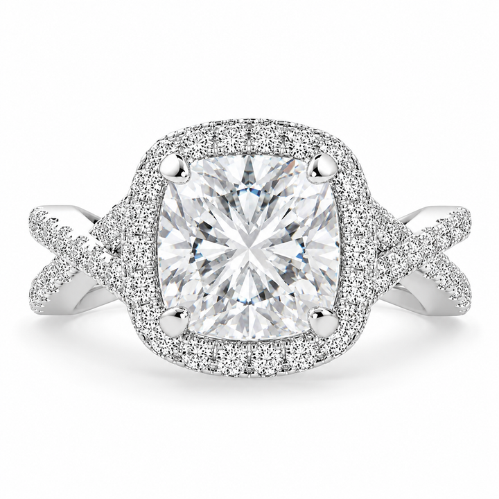 Ophelia 5.35 Carat Cushion Cut Pave Halo Split Shank Engagement Ring