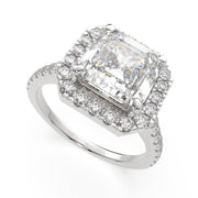 3.4 Carat VS1 D Lab Grown Diamond Halo Pave Emerald Ring