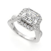 3.35 Carat VS1 D Lab Grown Diamond Halo Pave Split Shank Emerald Ring