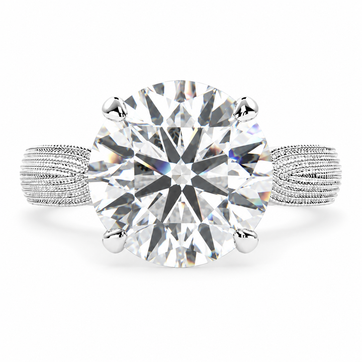 Valentina 5 Carat Round Cut Solitaire Tapered Milgrain Engagement Ring