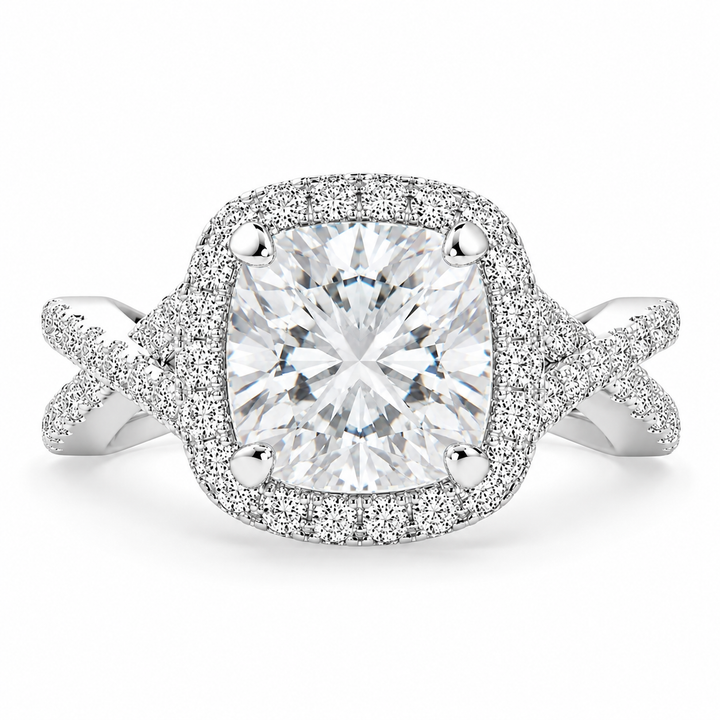 Ophelia 6.35 Carat Cushion Cut Pave Halo Split Shank Engagement Ring