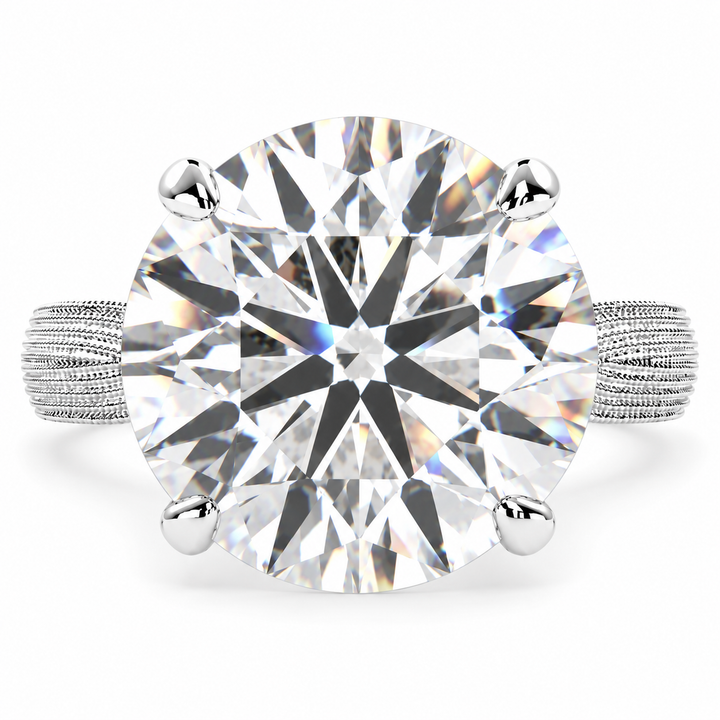 Valentina 7 Carat Round Cut Solitaire Tapered Milgrain Engagement Ring