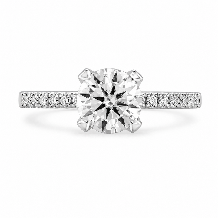 Valentina 1.28 ct Lab Grown Round Cut Pave 4 Prong Diamond Engagement Ring — product image