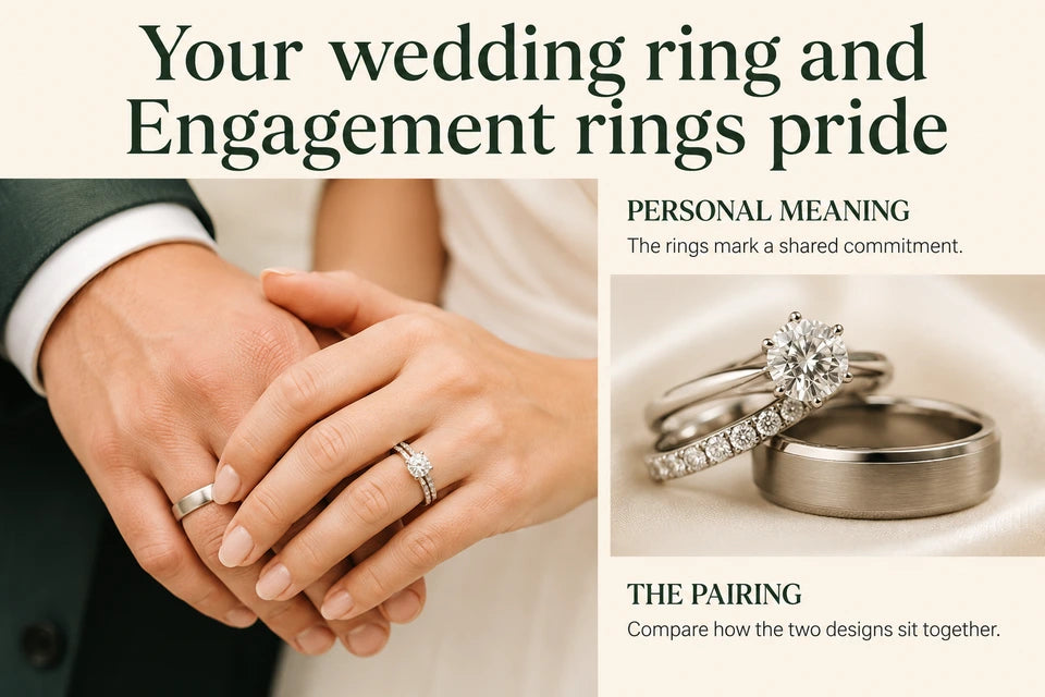 Your wedding ring and Engagement rings pride: The rings mark a shared commitment. Compare how the two designs sit together.