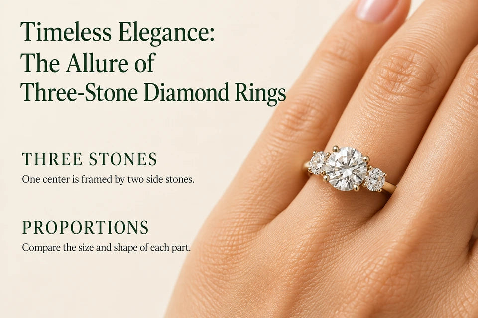 Timeless Elegance: The Allure of Three-Stone Diamond Rings: One center is framed by two side stones. Compare the size and shape of each part.