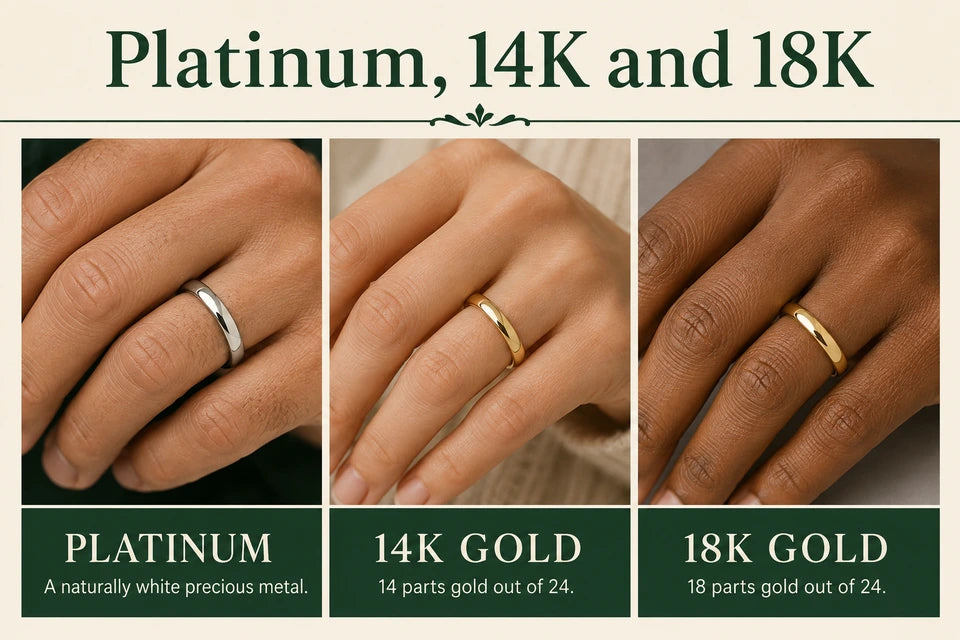 Choosing the Right Metal - Platinum Vs. 14k Vs. 18k Gold for Lab Jewelry - A Jeweler’s Comparison: A naturally white precious metal. 14 parts gold out of 24.