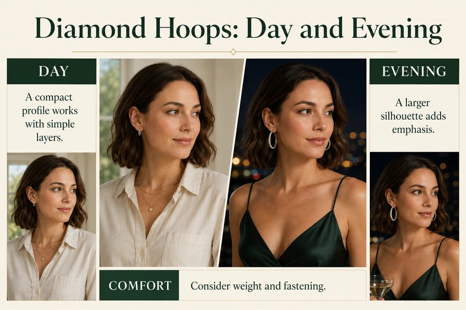 How to Style Lab-grown Diamond Hoop Earrings for Day and Night Wear: A compact profile works with simple layers. A larger silhouette adds emphasis.