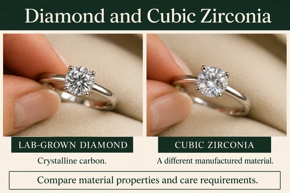 Lab-grown Diamonds Vs. Cubic Zirconia - Why CZ Fails Over Time - A Jeweler’s Comparison: Crystalline carbon. A different manufactured material.