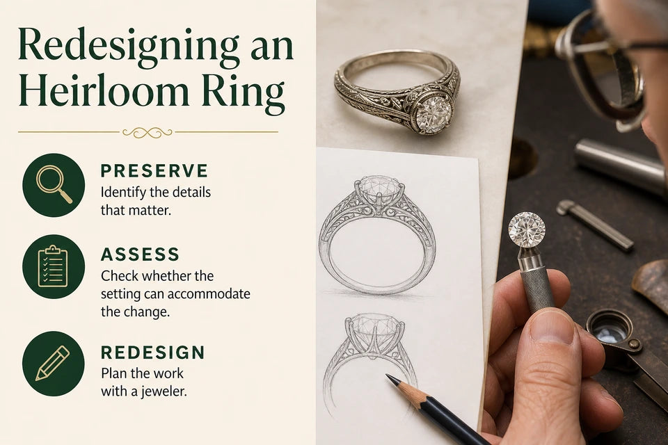 Redesigning an Heirloom - How to Swap a Natural Center Stone for a Larger Lab-grown Diamond Guide for Lab-grown Jewelry Buyers: Identify the details that matter. Check whether the setting can accommodate the change.