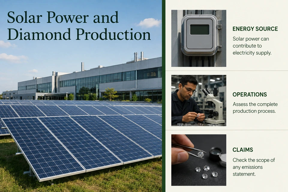 Solar-powered Diamond Foundries - The Future of Zero-emission Jewelry Guide for Lab-grown Jewelry Buyers: Solar power can contribute to electricity supply. Assess the complete production process.