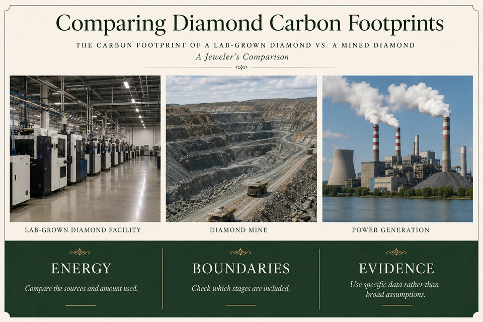 The Carbon Footprint of a Lab-grown Diamond Vs. a Mined Diamond - A Jeweler’s Comparison: Compare the sources and amount used. Check which stages are included.