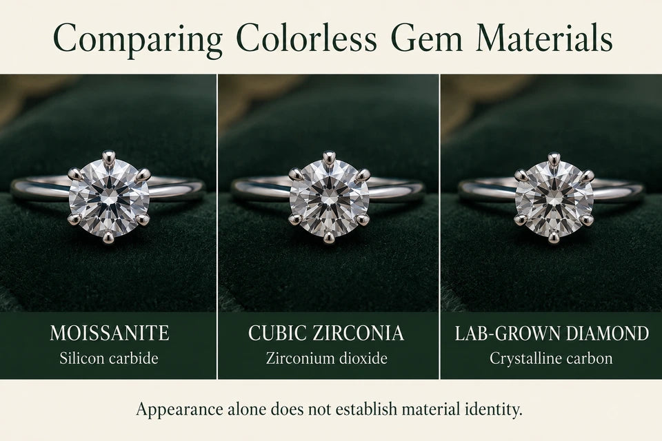 The Visual Differences Between Moissanite, Cubic Zirconia, and Lab-grown Diamonds Guide for Lab-grown Jewelry Buyers: Silicon carbide. Zirconium dioxide.