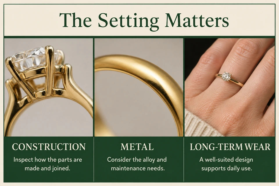 Why Settings and Metal Choices Dictate the True Long-term Value of Lab Jewelry: Inspect how the parts are made and joined. Consider the alloy and maintenance needs.