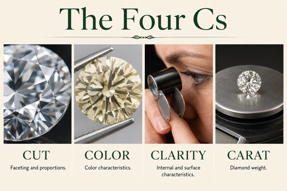 4 Cs of Diamonds: Faceting and proportions. Color characteristics.