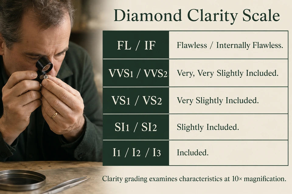 Diamond Clarity Chart: Flawless / Internally Flawless. Very, Very Slightly Included.