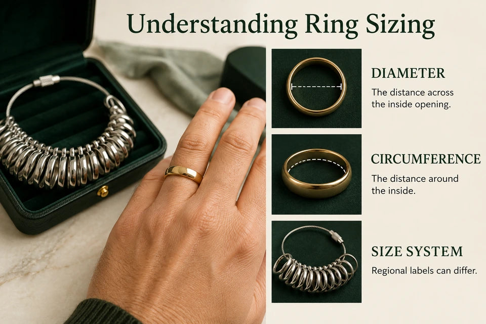Ring Size Chart: The distance across the inside opening. The distance around the inside.