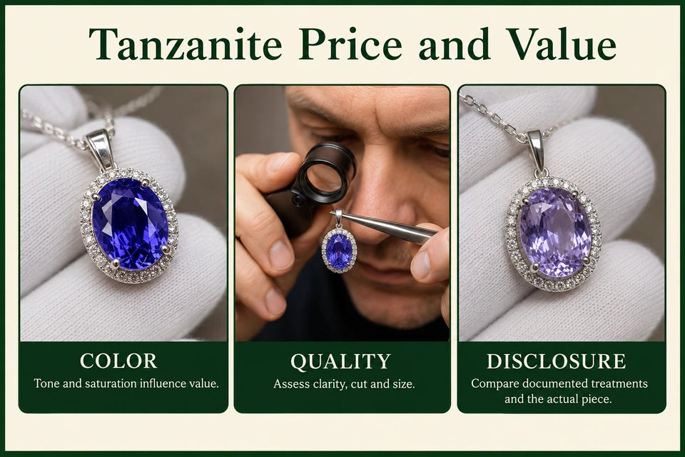 Tanzanite Price & Value Guide: Tone and saturation influence value. Assess clarity, cut and size.