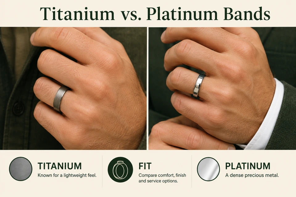 Titanium vs. Platinum: Which Is Better for Your Wedding Band?: Titanium vs. Platinum Bands Known for a lightweight feel.