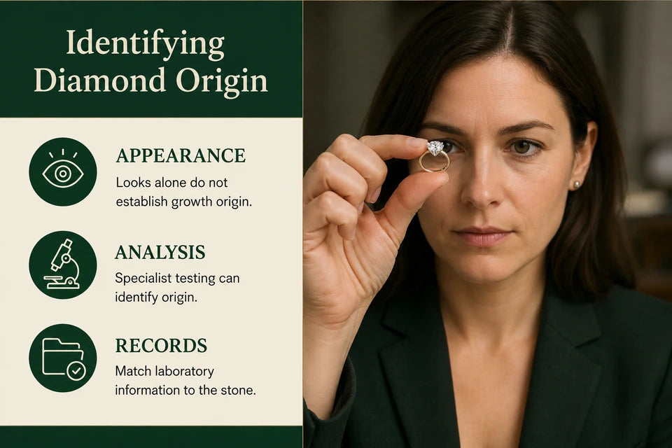 Can a Jeweler Tell Lab and Natural Diamonds Apart?: Looks alone do not establish growth origin. Specialist testing can identify origin.