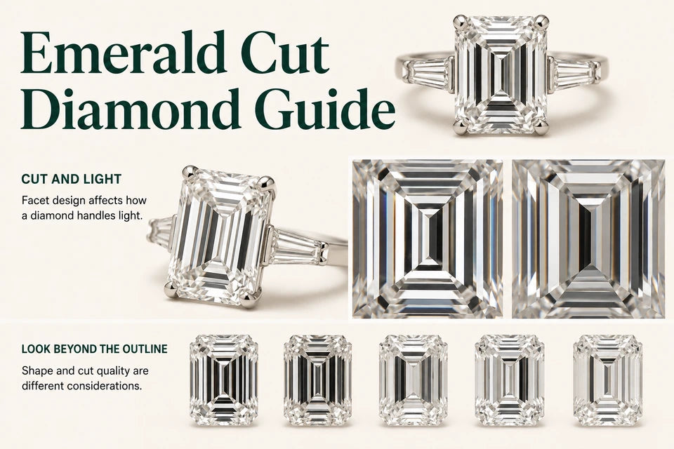 Emerald Cut Diamond Guide: Facet design affects how a diamond handles light. Shape and cut quality are different considerations.