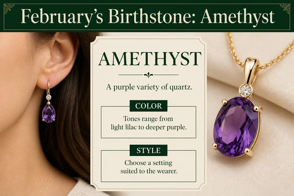 February Birthstone Guide: A purple variety of quartz. Tones range from light lilac to deeper purple.