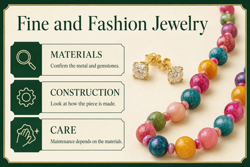 Fine Jewelry vs Fashion Jewelry: Confirm the metal and gemstones. Look at how the piece is made.